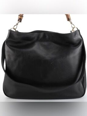 Gucci Two-Way Shoulder Bag in Black Leather with Bamboo Handle